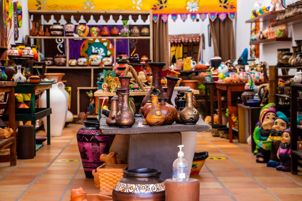 RAQUIRA, COLOMBIA – FEBRUARY 2021. Handicraft shop at the beauti